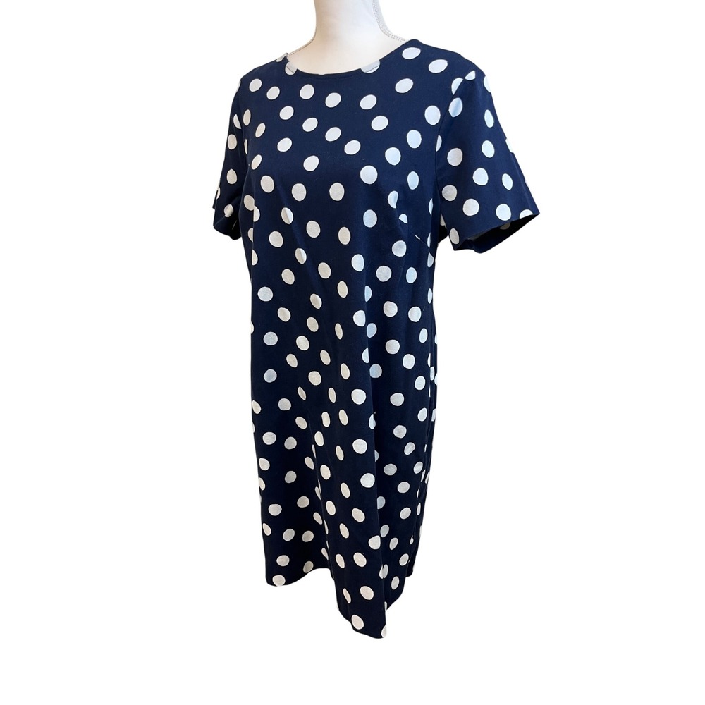 BODEN Polka Dot Shift Dress Sz 14 Blue Short‎ Sleeve Mod Retro Office Work
